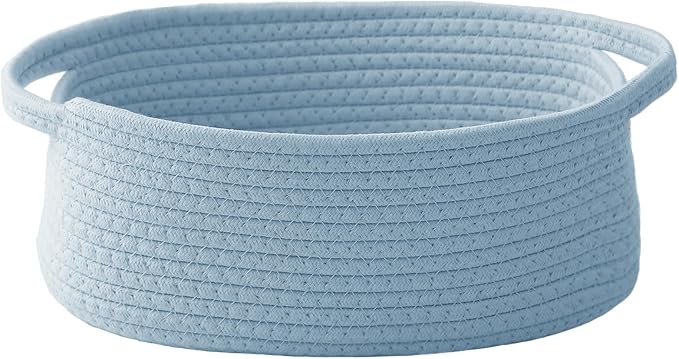 JMvicyroam Small Woven Basket, Empty Gift Basket, Blue/1 Pack | Small Gift Basket, Cotton Rope, 12 x 8 x 30 in, Handles, Includes Ribbon and Bag, Birthday Gift Basket