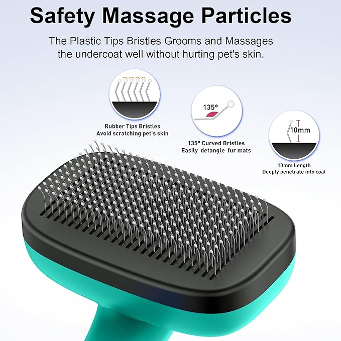 Self Cleaning Slicker Brush for Dog, Skin Friendly Shedding & Grooming Tool for Long and Short Haired Dogs and Cats, Easy Clean Retractable Bristles, Green