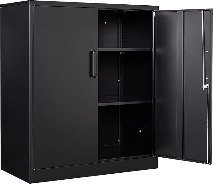 Metal Garage Storage Cabinet with 2 Doors and 2 Adjustable Shelves - 35.5" Steel Lockable File Counter Cabinet for Home Office,Garage,Gym,School（Black）