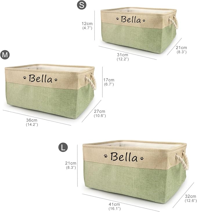 Personalized Dog Toy Storage Basket Bin Collapsible Customized Pet's Name Storage Box Organizer for Dog Toys、Dog Clothing、Dog Apparel & Accessories(Green-S)