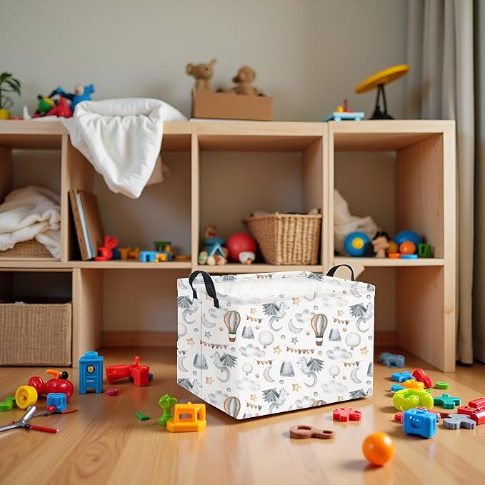 Rectangular Baby Kids Storage Basket for Home Kitchen Girls Cute Storage Bin Organizer Shelf Book Room Decor(Flying Dinosaur)