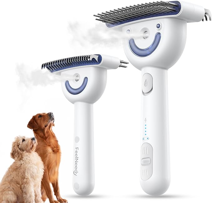 Dog Brush for Shedding with Steam, Dog Brush for Long Haired Dogs and Cats, Dual-Sided Dematting and Deshedding, Safe Non-Deforming Steel Pins, for Medium-Thick Coats Prone to Tangles & Shedding