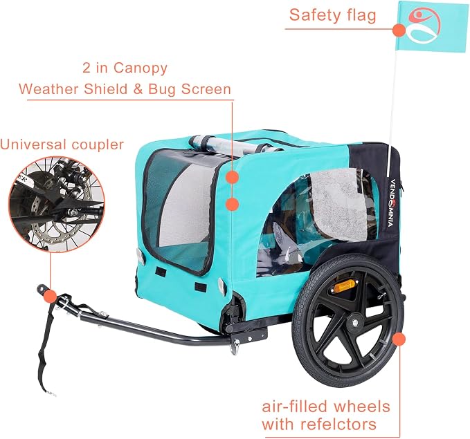 ZeHuoGe Pet Bike Trailer for Small to Medium Pets, Pet Cart Bicycle Wagon,23.62”x17.71” Roomy Cabin, Foldable & Portable, Universal Fit for 20”-29” Bikes