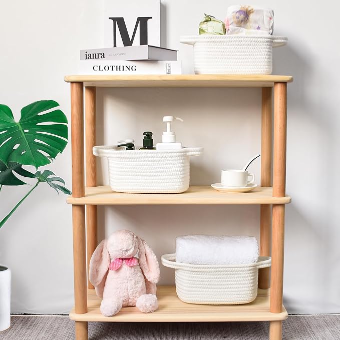 ABenkle Small Storage Basket, Mini Basket, Cute Tiny Cotton Rope Woven Basket, Shelf Basket, Boho Decorative Toy Storage Bin Gift Baskets, White