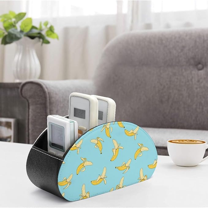 5-Slot Remote Control Caddy Holder Cute Banana Desktop Organizer | Cute Banana Makeup Brush Storage Box Office Supplies, Fit for Controller, Media Player, Stationery