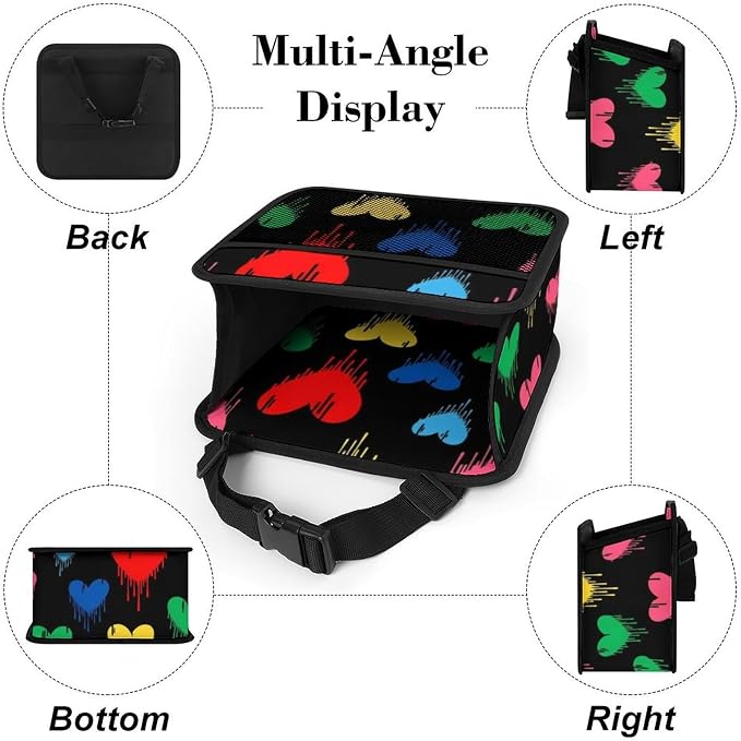 Travel Organizer Pouch for Car Backseat Hanging Storage Pocket, Colorful | Love Heart Graffiti, Auto Trash Can with Adjustable Strap Interior Accessories, Universal Fit Front Back Headrest