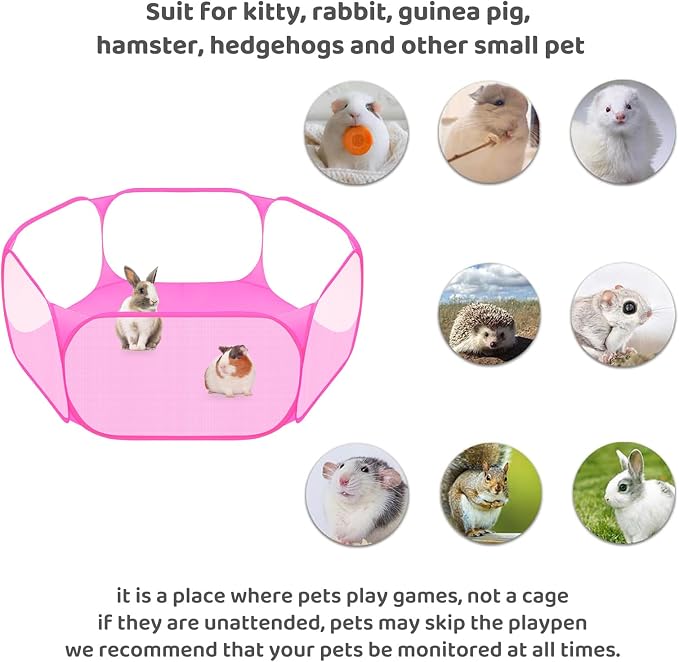 Amakunft Small Animal Playpen, Pop-Up Portable Play Yard for Guinea Pigs, Rabbits, Hamsters, Hedgehogs, Foldable Exercise Fence with Breathable Mesh for Indoor Outdoor Use