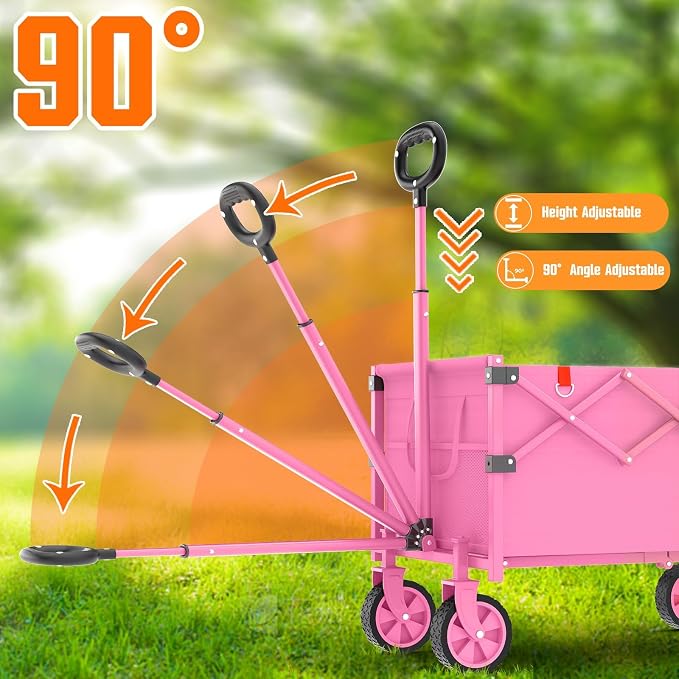 Yozoia Wagons Carts Foldable,Utility Beach Grocery Wagon with Wheels,Pink | Foldable, Lightweight, Portable, Simple Installation, for Camping Shopping Beach Garden Sports