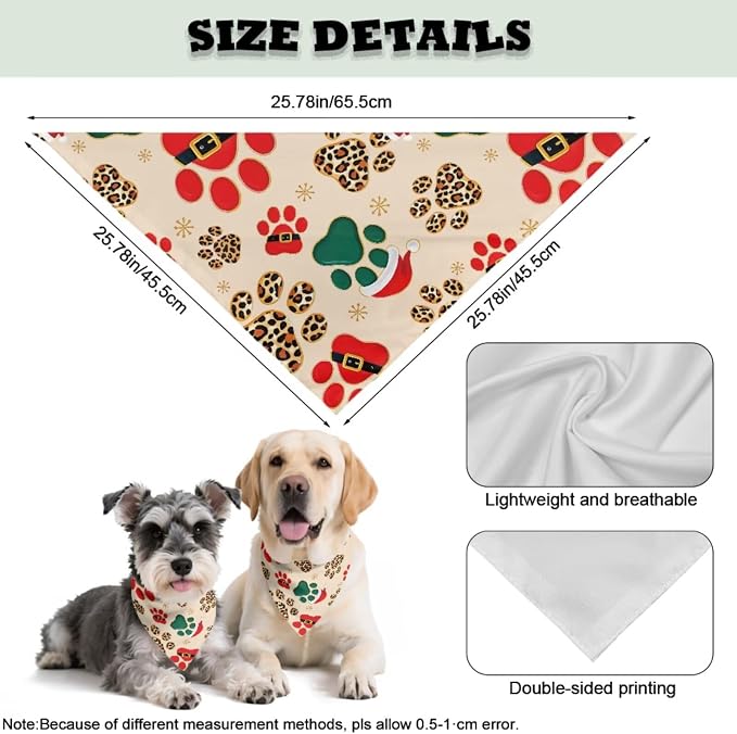 COEQINE Christmas Dog Bandanas Large Beige Bow Hair Tie Bulk Set Costume for Dogs 2 Pcs Large Medium Small Pet Cosplay Birthday Costumes,Cute Paw Print Beige