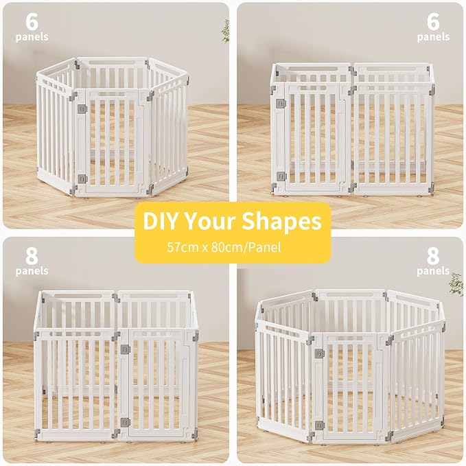 Pet Playpen Foldable Gate for Dogs Heavy Plastic Puppy Exercise Pen with Door Portable Indoor Outdoor Small Pets Fence Puppies Folding Cage 6 Panels Medium Animals House Supplies