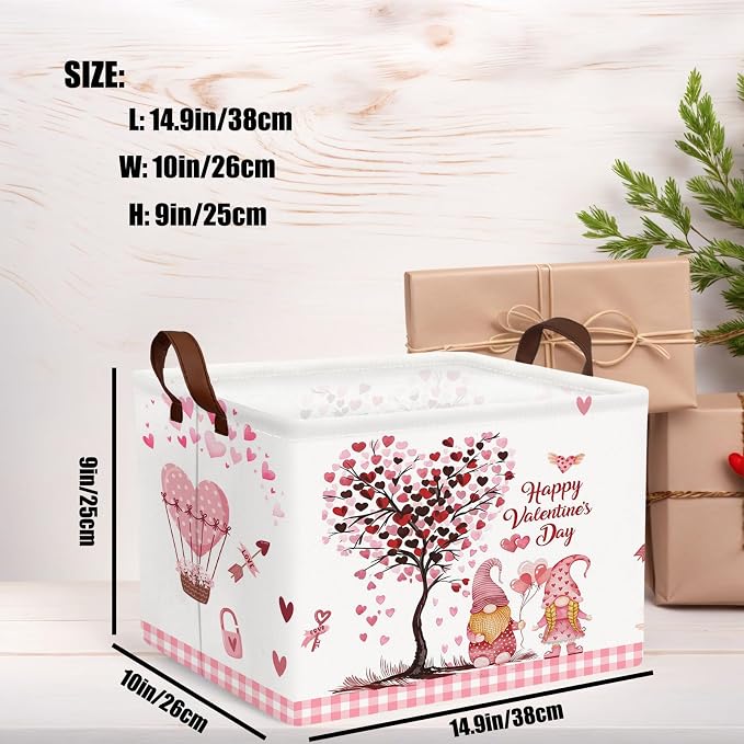 Valentine's Day Basket Gift for Empty Cute Heart Large Storage Bin for Kid and Baby Room Décor (Pink Dwarf Love Tree Hot Air Balloon)