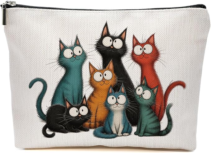 JIUWEIHU Cute Cat Makeup Bag Cats Gifts Cosmetic Bag Travel Toiletry Bags | Toiletry Organizer Pouch Christmas Birthday Gifts for Women Mom Girls Sisters Daughters Friends Cats Lover Pet Owner