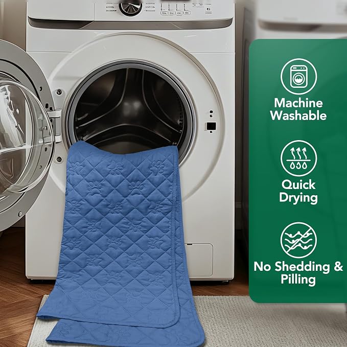 PAWFINITY Waterproof 4 Seat Couch Covers for Dogs, Pet Blanket for Sofa | Paw Print Quilted, Hair Resistant, Anti Cat Scratch, Washable Furniture Protector for 4 Seater Cushion, 35x96 Inch, Blue