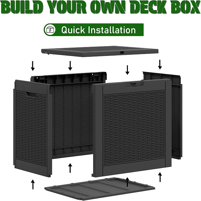 30 Gallon Outdoor Storage Box Waterproof Deck Box for Patio | Black, Resin, Small, Weatherproof, Lockable, Compact, Easy Assembly, Patio Pool Garden Accessories Storage, Organization