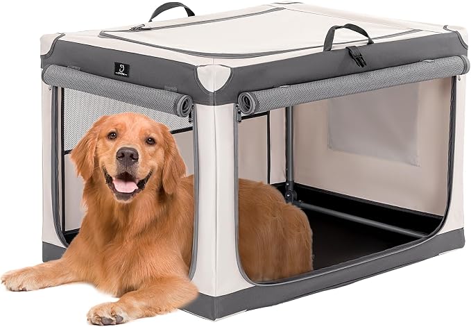A 4 Pet 36-in Collapsible Soft Dog Crate, Large Dogs, Travel | patented screw frame, Lockable zippers, waterproof base, washable cover, outdoor/indoor/car