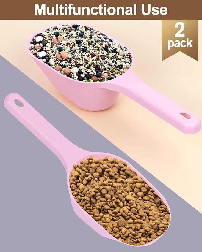 2 PACK Dog Food Scoop,1 Cup Capacity Pet Food Scoop For Dog and Cat (Pink) | Clear Markings for Precise Measuring 1/2 and 1 Cup Lines,Dishwasher Safe,Plastic,Portable and Sturdy