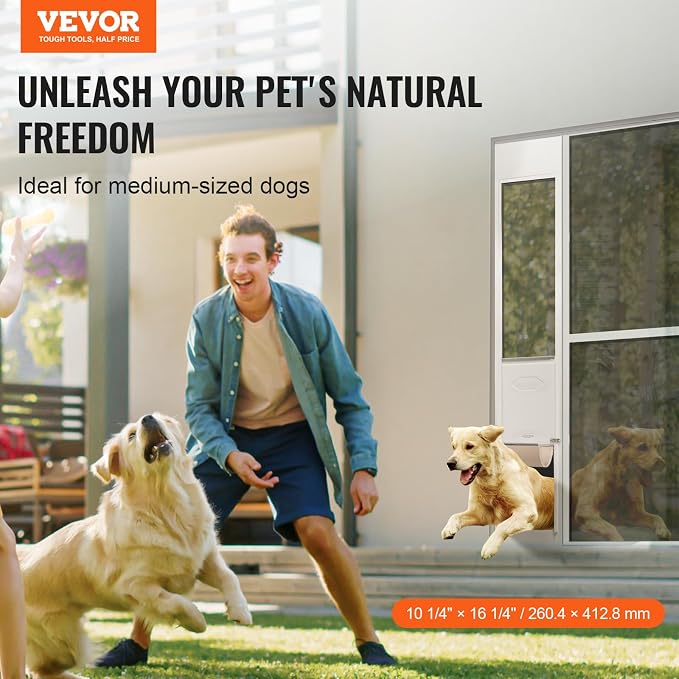 VEVOR Dog Door for Sliding Glass Door Large Doggy Door for Sliding Doors | For Dogs, 75 7/8"-80 11/16" Adjustable Height, Aluminum Frame, Tempered Glass, Pet Doors with Hinge Structure, Flap and Lock