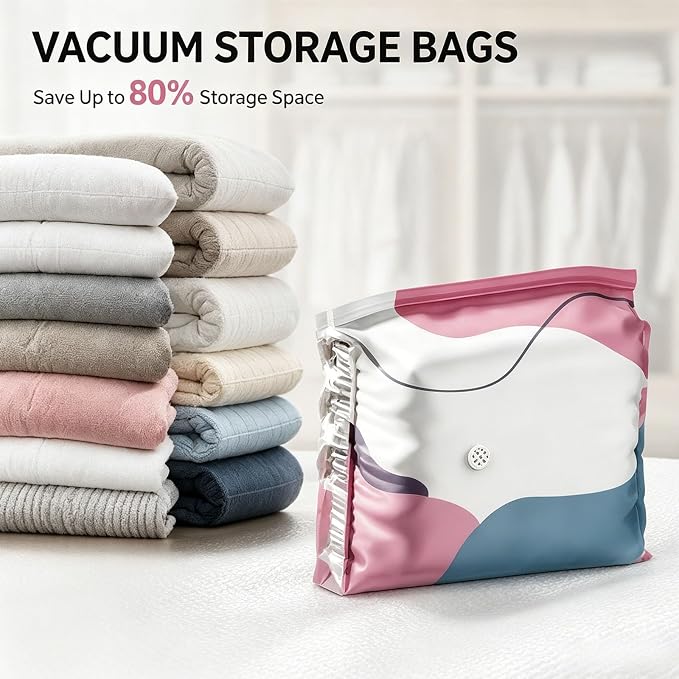 No Pump Vacuum Storage Bags, Large Capacity 3D Compression Storage Bags, Press & Seal Space Saver Bags for Clothes, Comforters, Blankets, Bedding, Travel and Home Organization (M*2+XL*2)