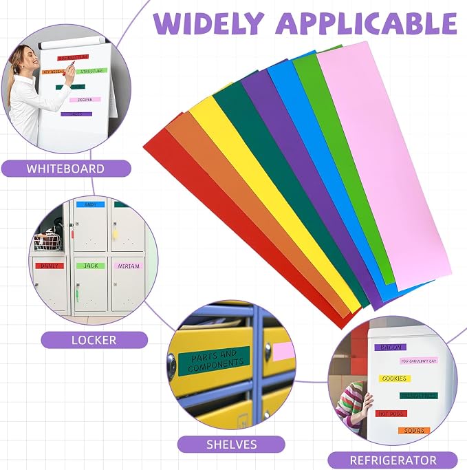 8 Pcs Dry Erase Magnetic Strips for Classroom, 2 in x 9.8 ft Colorful Magnetic Tape Roll Blank Magnets Sticky Labels Writable Flexible Magnet Sheet for Whiteboard Refrigerator Locker Shelf | Colorful Writable Strips, Flexible Adhesive, For Refrigerator...