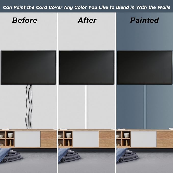 Cord Covers - 63in Paintable TV Cable Hider Kit, X-Large Cord Management System for Walls