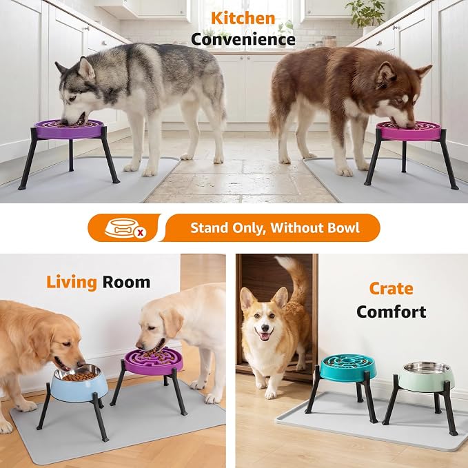 LOOBANI Raised Dog Bowl Stand Adjustable 5.9"-8.7" Width for Seniors 2 Pack | Reduces Neck Strain, Non-Slip Rubber Feet, Rust-Proof Stand, Easy Clean, for Senior & Arthritic Dogs