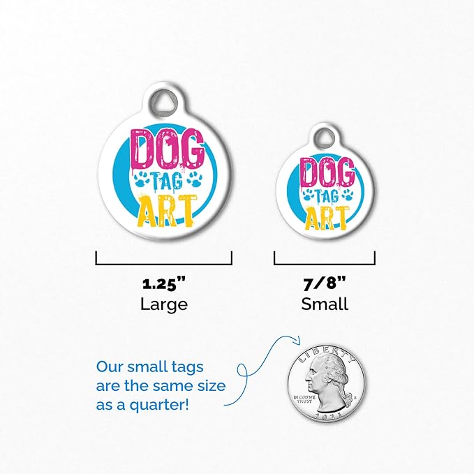 Flower Power Lupine Pattern Personalized Pet ID Tag for Dogs and Cats, Silent Polymer Coated Stainless Steel Nametag with Customized Identification Information - Small .875" Diameter