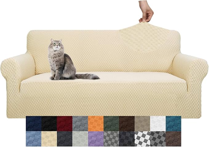 YEMYHOM Couch Cover Latest Jacquard Design High Stretch Extra Large Sofa Covers Pet Dog Cat Proof Oversized Slipcover Non Slip Magic Elastic Furniture Protector (XL Sofa, Beige)
