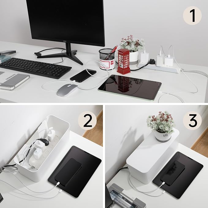 YECAYE Cable Management Box, White, XL+M, 2 Pack | Pet Friendly;Child-Proof; Power Strip Protector;For Home & Office;Cord Organizer Box;Wire Hider and Cord Organizer for Desk