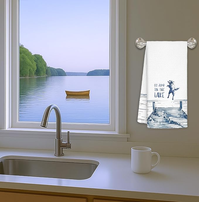 Golden Retriever Lake House Decor Dish Towels,Lake House Gifts,Funny Lake Dog Kitchen Towels Decorative,Dog Lover Mom Gifts Hand Towels Drying Cloth for Kitchen Bathroom Decor,16x24 Inch