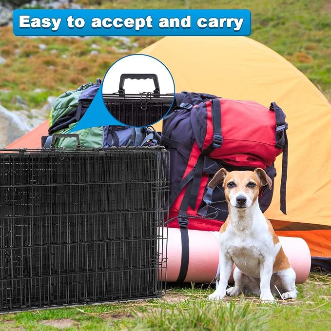 BestPet | Dog Crate | 36" | Black | Foldable Metal Kennel with Double Doors | Secure Slide-Bolt Latches, Leakproof Tray | Portable Dog Cage for Medium Sized Breeds | for Travel, Indoor & Outdoor Use