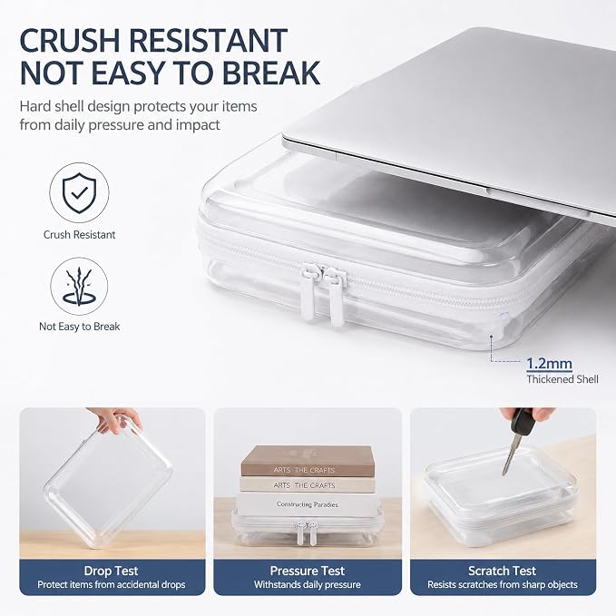 Clear Hard Shell Zipper Case, PET Organizer Box, L+1M+1S | Transparent Case for Cosmetics, Makeup, Toy, Home, Office, Stationery, Pencil, Fruit, Building Blocks, File