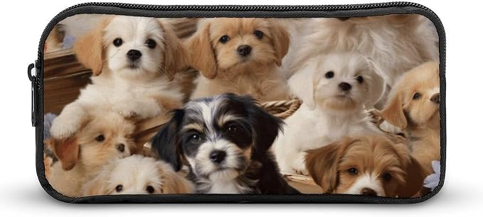 Cute Pet Dogs Cute Aesthetic Pencil Case | Pen Bag for Women Big Capacity Pencil Pouch, Portable Makeup & Stationery Organizer for Office Travel