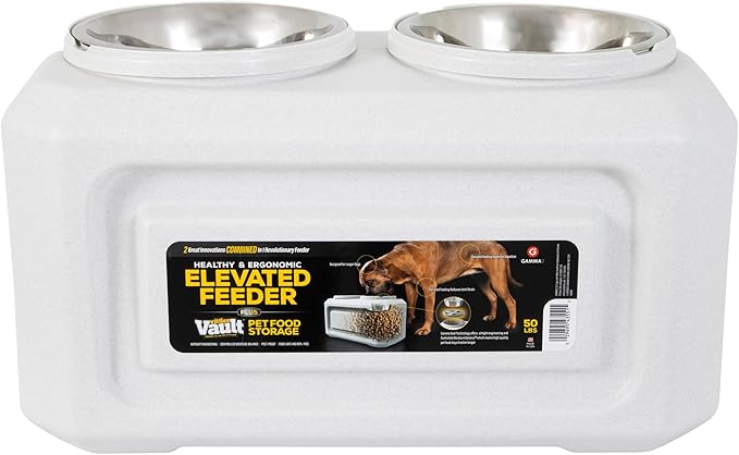 Gamma2 Vittles Vault 2-in-1 Elevated Dog Bowls and Dog Food Container, Up To 50 Pounds Dry Pet Food Storage, Made in USA | Dry Pet Food Storage, Made in USA