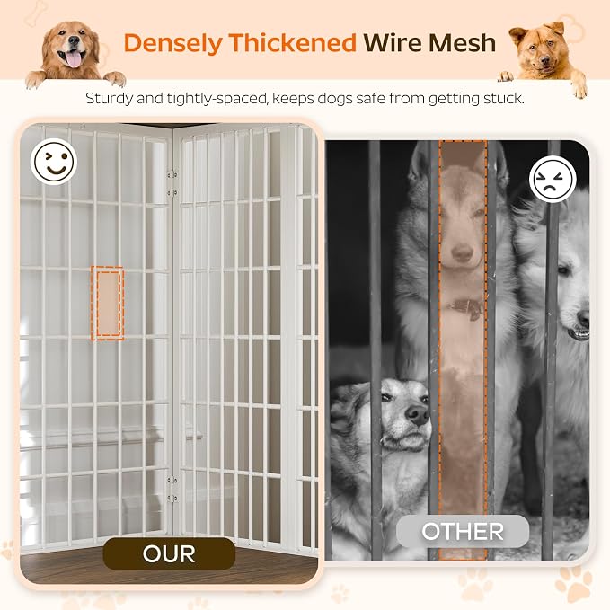 YATINEY Foldable Dog Crate Furniture, 47.2" Dog Crate with DIY Frame, Heavy Duty Dog Kennel Indoor with Hooks, Wooden Dog Cage End Table, for Small/Medium/Large Dogs, White DC120WH