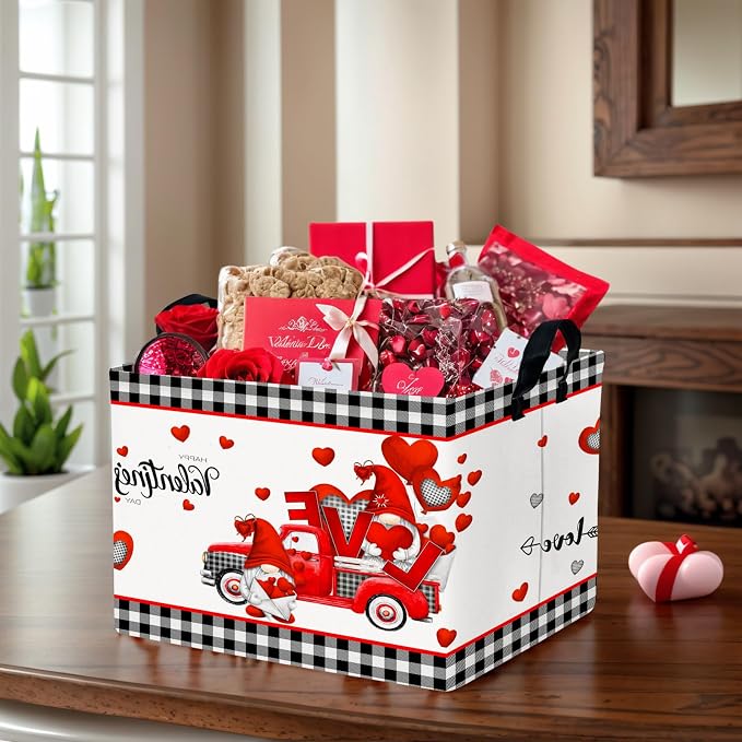Cute Large Valentine's Day Gift Basket Empty Heart Decor Storage Bin for Kid Baby Room Décor (Red Truck Love)