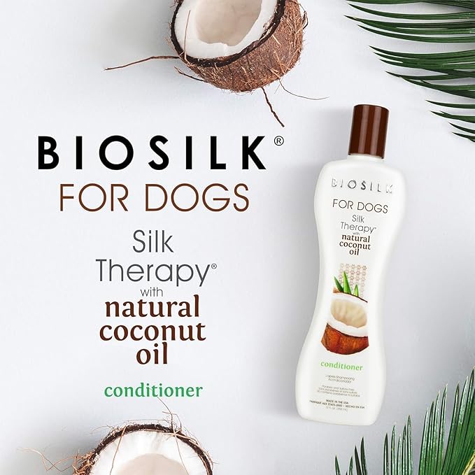 BioSilk for Dogs Silk Therapy Conditioner with Natural Coconut Oil, Moisturizing Dog Conditioner, Sulfate and Paraben Free, pH Balanced for Dogs, Made in USA, 12 Fl Oz - 2 Pack