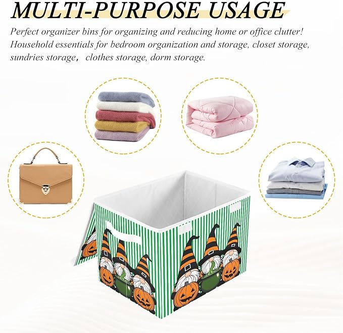 Pumpkin Hat Fabric Storage Bins with Lid Closet Storage Basket 40L | Decorative Storage Boxes, 300D Oxford Cloth, Hollow Board Frame, Flip Top Velcro Lid, 16.5x12.6x11.8 inch, Collapsible Design
