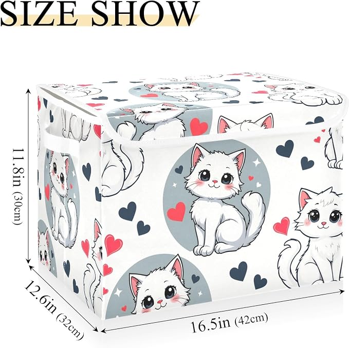 Cat Love Fabric Storage Bins with Lid Foldable Storage Boxes 40L Baskets | Foldable & Stackable, Flip Top Dust Guard, Reinforced Handles, Home & Bedroom, Clothes & Toys, Oxford Print Basket