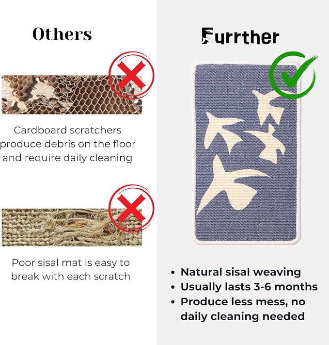 Sisal Cat Scratcher Post Mat (Use on Wall, Couch and Carpet), Durable and Shedding-Resistant Cat Scratching Surface - 21.7x13 inch with Adhesive Pads and Twist Pins (Meowtisse)