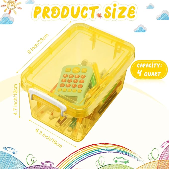 6 Pack Colorful Plastic Storage Bins with Lids 4 Quart Small Storage Latch Box Stackable and Nestable Clear Organizer Bins with Latching Handle and Buckle for Organizing(Cute Color)