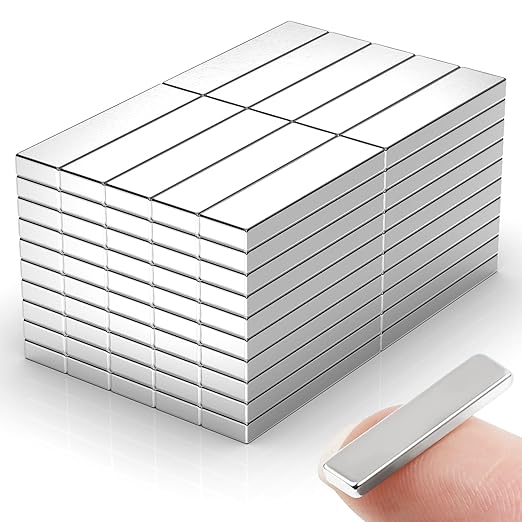 100 Pack 20x5x2 mm Rare Earth Neodymium Magnets | Powerful Small Strong Metal Rectangular Bar Magnetic Strip Magnet for Fridge Garage Kitchen Science Craft Office, Silver