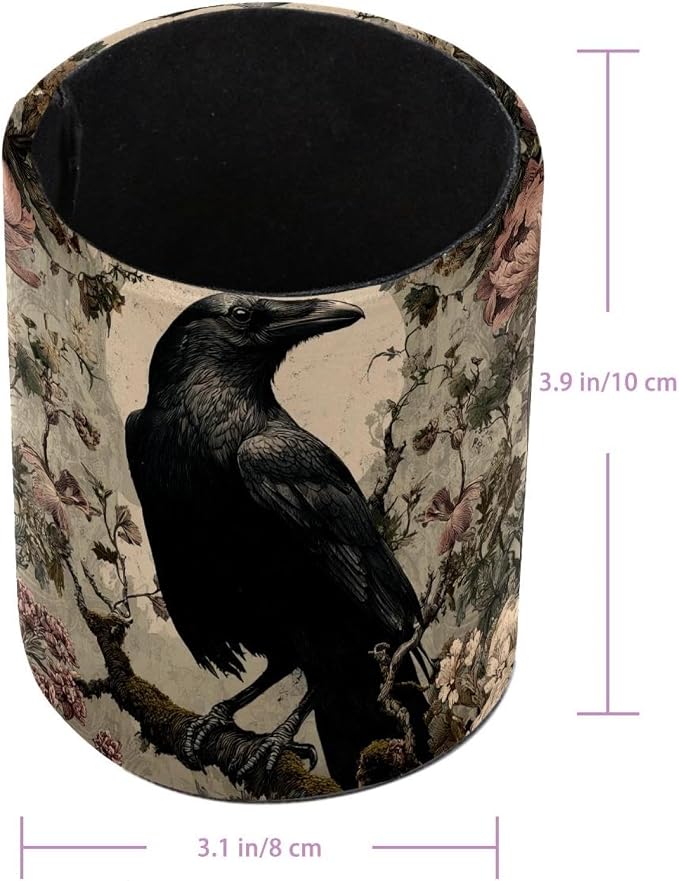 Faux Leather Pen Holder for Desk, Pencil Organizer Crow Pen Cup Desk Decor Makeup Brush Holder Storage for Office Home