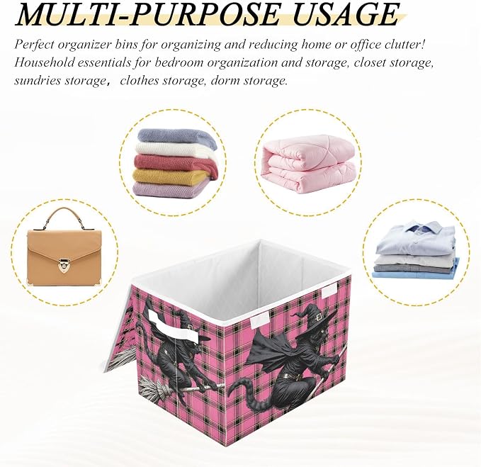 Fabric Storage Bins with Lid Black Cat Closet Storage Basket 40L | Decorative Storage Boxes, Foldable & Stackable, Dust-Proof Flip Top, Reinforced Handles, For Home & Dorm, Clothes & Toy Box