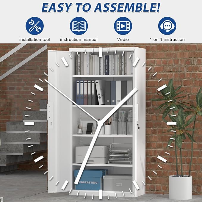 72" H Metal Garage Storage Cabinet with 2 Doors and 4 Shelves, White Steel Locking File Cabinet, Metal Storage Cabinets for Office, Home, Garage, Gym, School