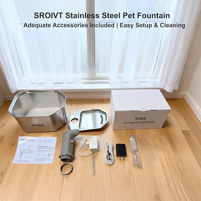Cordless Cat Water Fountain Stainless Steel - Stainless Steel Cat Water Fountain Cordless - Water Fountain for Cats - Wireless Pet Water Fountain - Motion Sensor/Battery Operated 2.6L,1 Filter