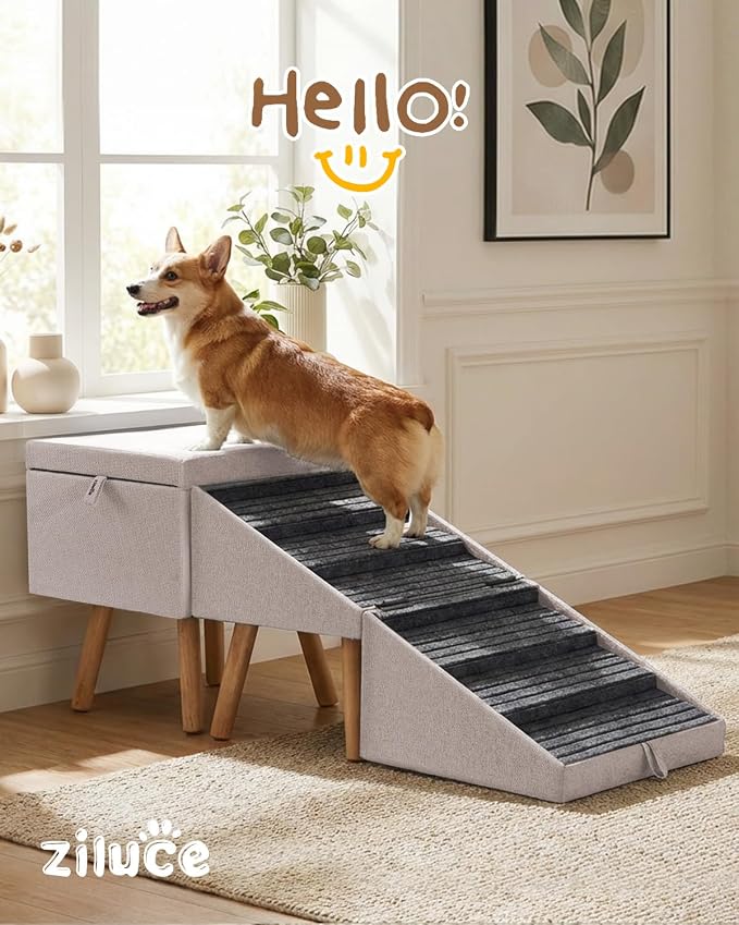 Split Ottoman Dog Ramp for Bed and Couch, 21.06" H Non Slip Dog Stairs | 2 in 1 Foldable Wooden Pet Steps for Senior/Injured Dogs, Dog Stairs for Small Medium Large Dogs,Space Saving