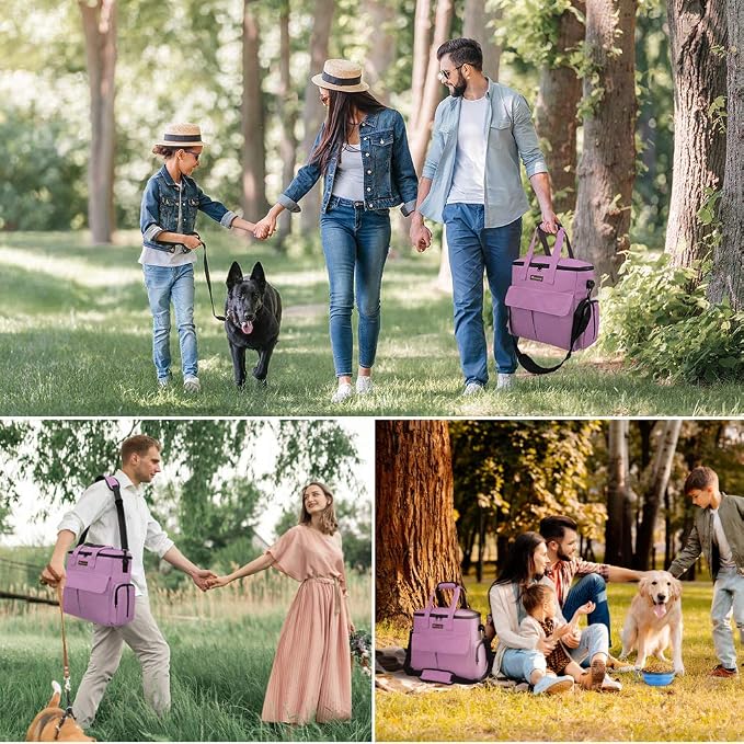 Modoker Weekend Dog Travel Bag Set with 2 Food Bags, 2 Bowls and Mat,Pink | Dog Travel Accessories Organizer for Camping and Road Trips with Roomy Storage, Multiple Pockets and Water-Resistant Oxford