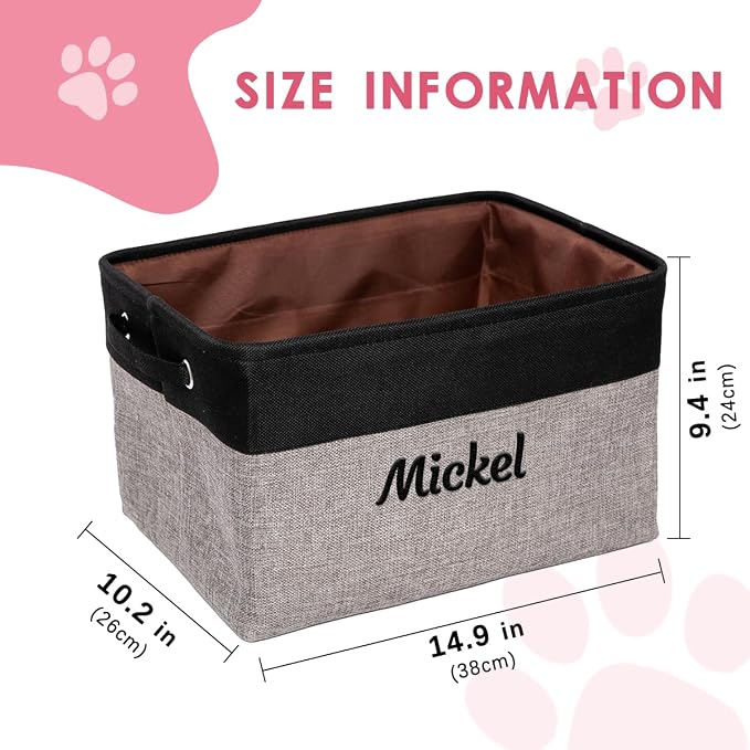 Ulico Personalized Dog Toy Storage Basket, Collapsible Pet Storage Organizer Box with Handles, Custom Dog Toy Bin with Pet's Name Cat Toy Storage Gift for Dog Lovers（Black）