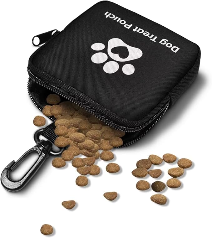 Black Dog Treat Pouch, Multifunctional Pouch for Outdoor Activities and Pet Walks, Multi-Functional Puppy Snack Storage Bag, Travel Pet Treat Container for Dog Owners and Trainers