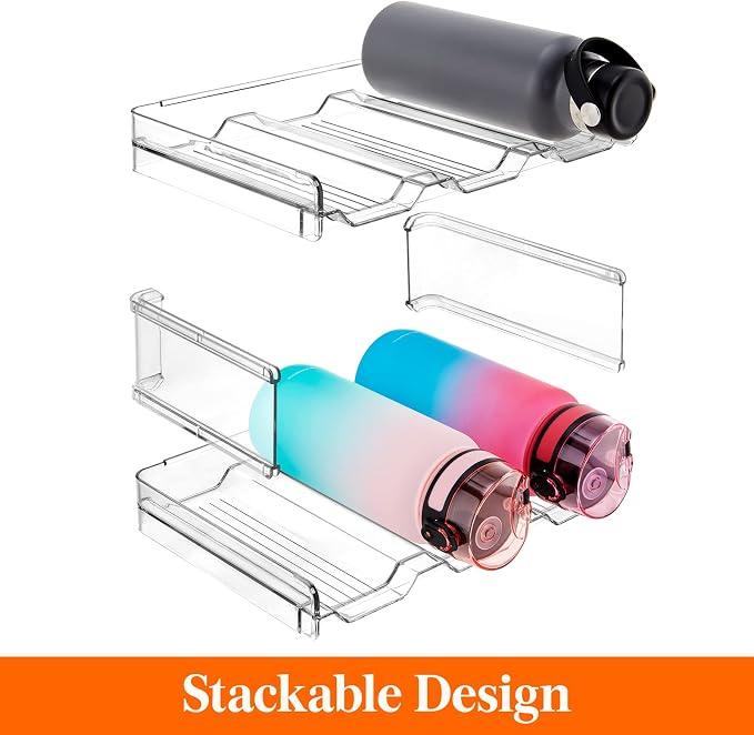 Lifewit Stackable Water Bottle Organizer for Cabinet, Clear Tumbler Holder | Large Slot for Up to 32 oz Cups, Plastic Wine Rack for Fridge, Pantry, Kitchen Organization & Storage, 2-Tier Holds 6, 2 Pack